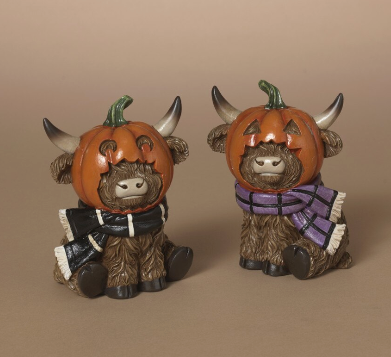 PREORDER ONLY 4.53"H Resin Halloween Highland Cow SET OF 2