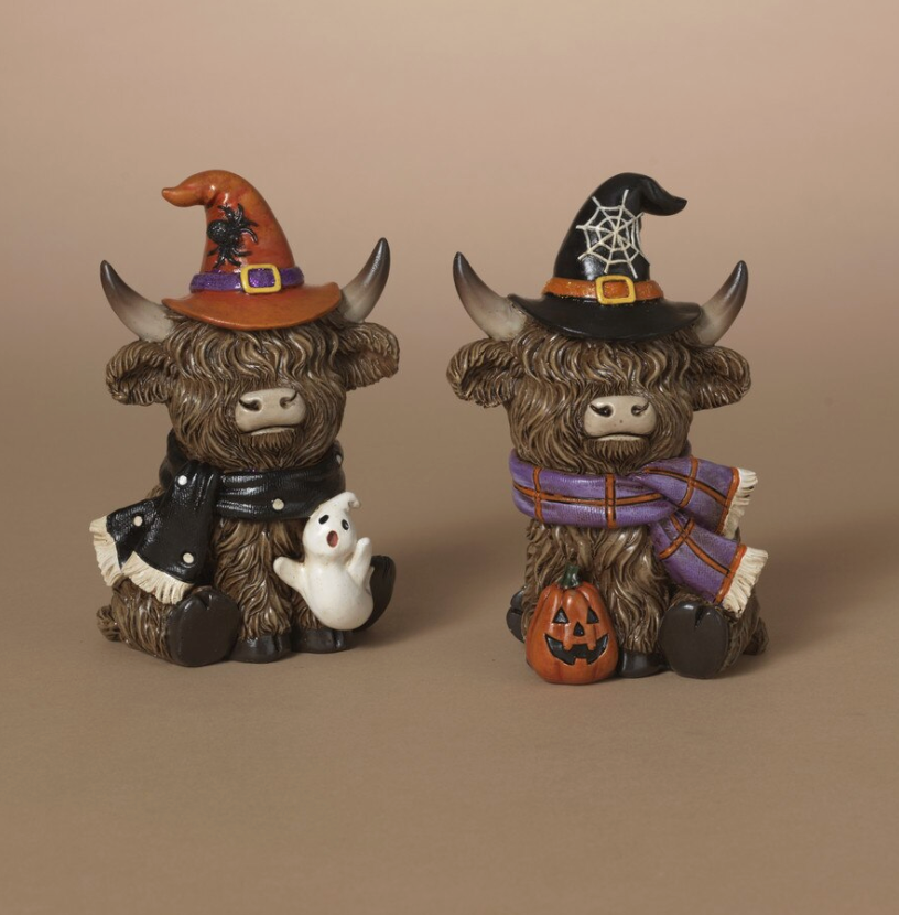 PREORDER ONLY 5.12"H Resin Halloween Highland Cow SET OF 2
