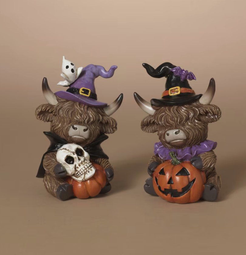 PREORDER ONLY 4.92"H Resin Halloween Highland Cow SET OF 2