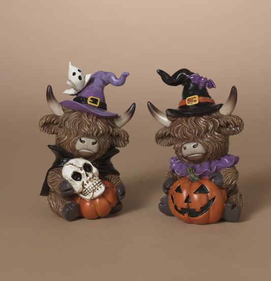 PREORDER ONLY 4.92"H Resin Halloween Highland Cow SET OF 2