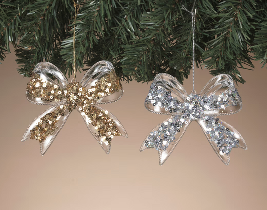 PREORDER ONLY 4.25"L Acrylic Holiday Bow Ornament SET OF 2