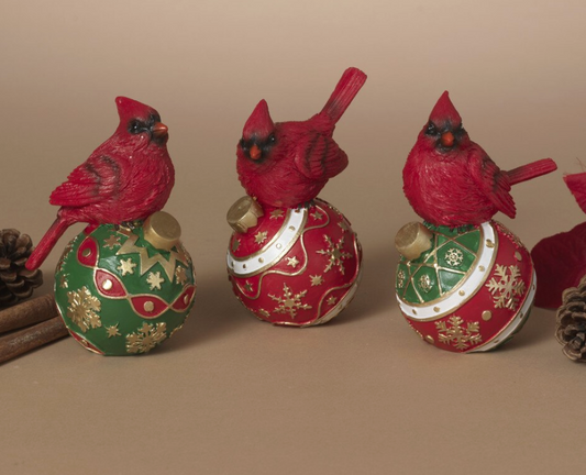 PREORDER ONLY 4.33"H Resin Holiday Cardinal Sitting on Ornament SOLD INDIVIDUALLY