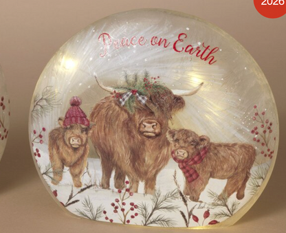 PREORDER ONLY 7.3"L B/O Lighted Frosted Glass Highland Cow Design Luminary w/ Timer SOLD INDIVIDUALLY