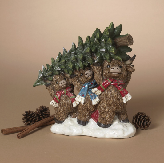 PREORDER ONLY 8.86"H Resin Holiday Highland Cows Carrying Tree