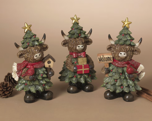 PREORDER ONLY  6.89"H Resin Holiday Highland Cow SET OF 3