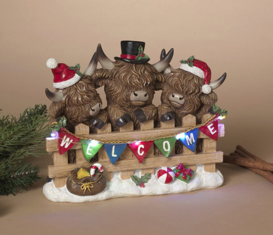 PREORDER ONLY 8.27"L B/O Lighted Resin Highland Cows w/ Timer