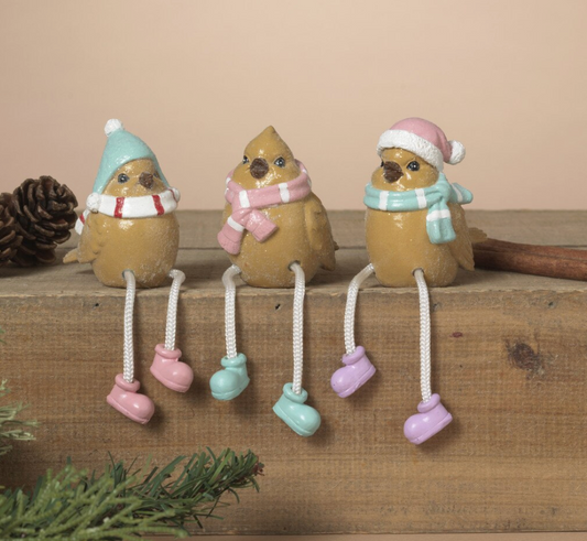 PREORDER ONLY 5"H Resin Holiday Gingerbread Bird Shelf Sitter SET OF 3