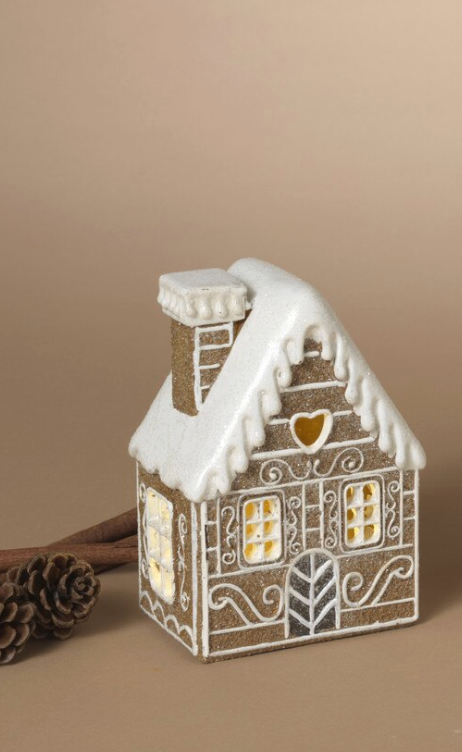 PREORDER ONLY 5.91"H B/O Lighted Holiday Gingerbread House SOLD INDIVIDUALLY