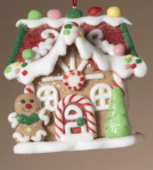 PREORDER ONLY 3"H Clay Dough Holiday Gingerbread House Ornament SOLD INDIVIDUALLY
