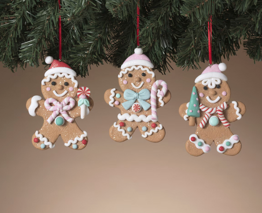 PREORDER ONLY 4.5"H Clay Dough Holiday Gingerbread Man Ornament SET OF 3