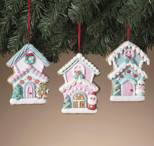 PREORDER ONLY 4.5"H Clay Dough Holiday House Ornament SET OF 3