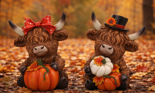PREORDER ONLY Resin Harvest Highland Cow Decor SET OF 2
