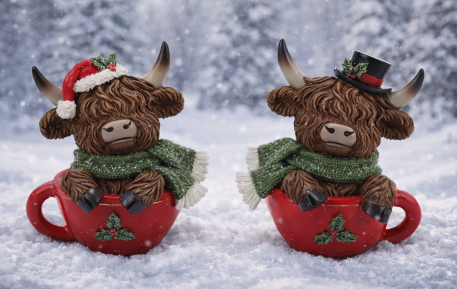 PREORDER ONLY RESIN HIGHLAND COW IN A CUP SET OF 2