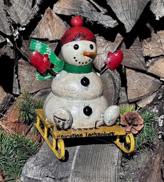Recycled Snowman Mr. McFlurry Snowman on a Sled PREORDER ONLY