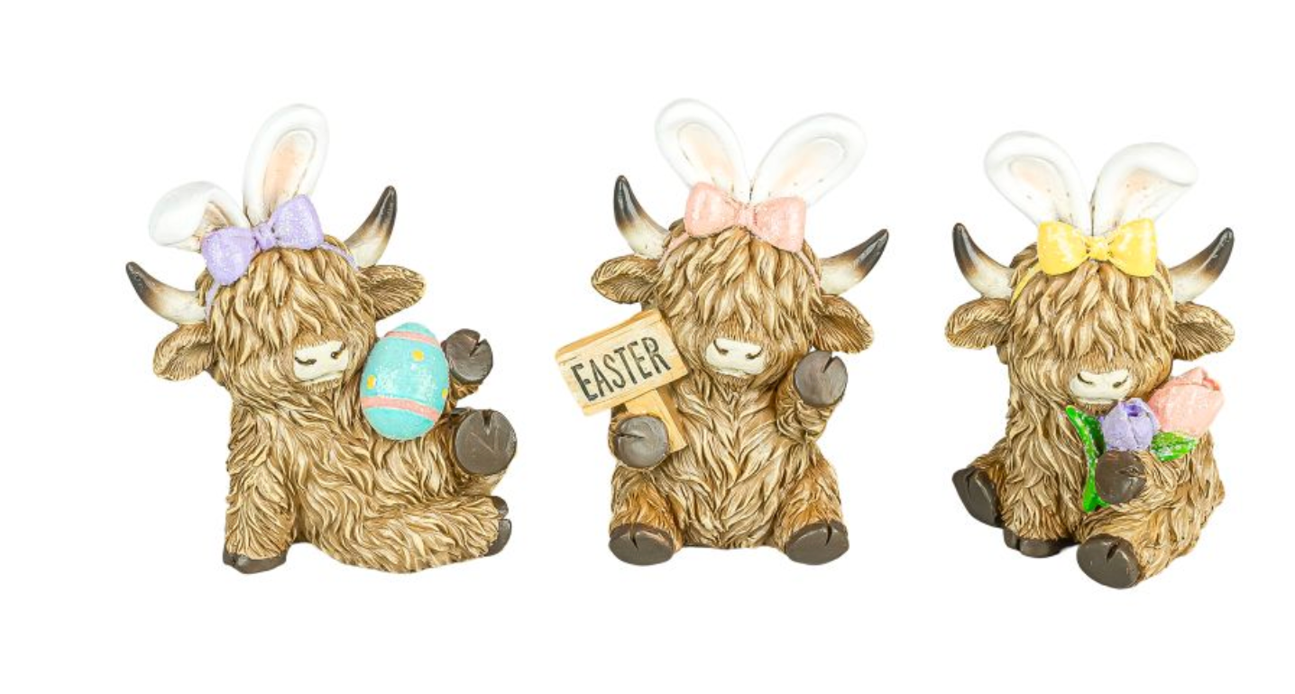 PREORDER ONLY Bunny Ears Highland Cow SET OF 3