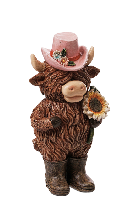 PREORDER ONLY Resin Cowgirl Highland Cow Figurine