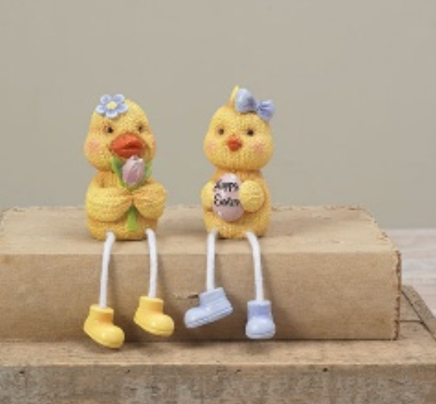 5.25"H Resin Easter Duck & Chick Shelf Sitter SET OF 2