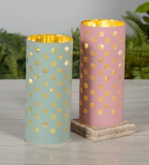 PREORDER ONLY 7.9"H B/O Lighted Glass Flower Design Cylinder Luminary w/ Timer SOLD INDIVIDUALLY