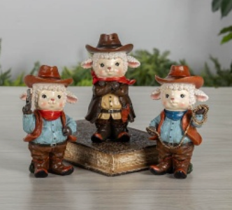 PREORDER ONLY 6.1"H Resin Cowboy Style Standing Sheep SET OF 3