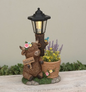 PREORDER ONLY 15.55"H Resin Highland Cow Planter w/ Solar Lighted Streetlamp