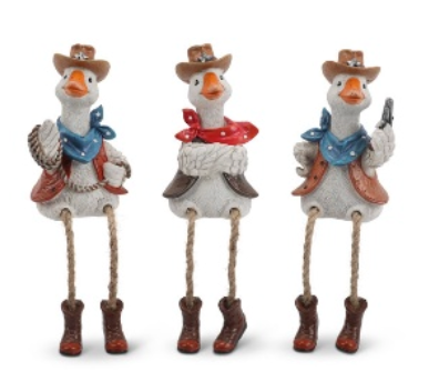 PREORDER ONLY 3.94"H Resin Cowboy Goose Shelf Sitter, 3 Asst