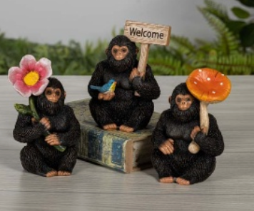 PREORDER ONLY 5.31"H Resin Sitting Chimpanzee SET OF 3