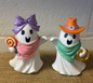 Halloween Ghost Figurines Set of 2 w/ Candy & Hat, resin