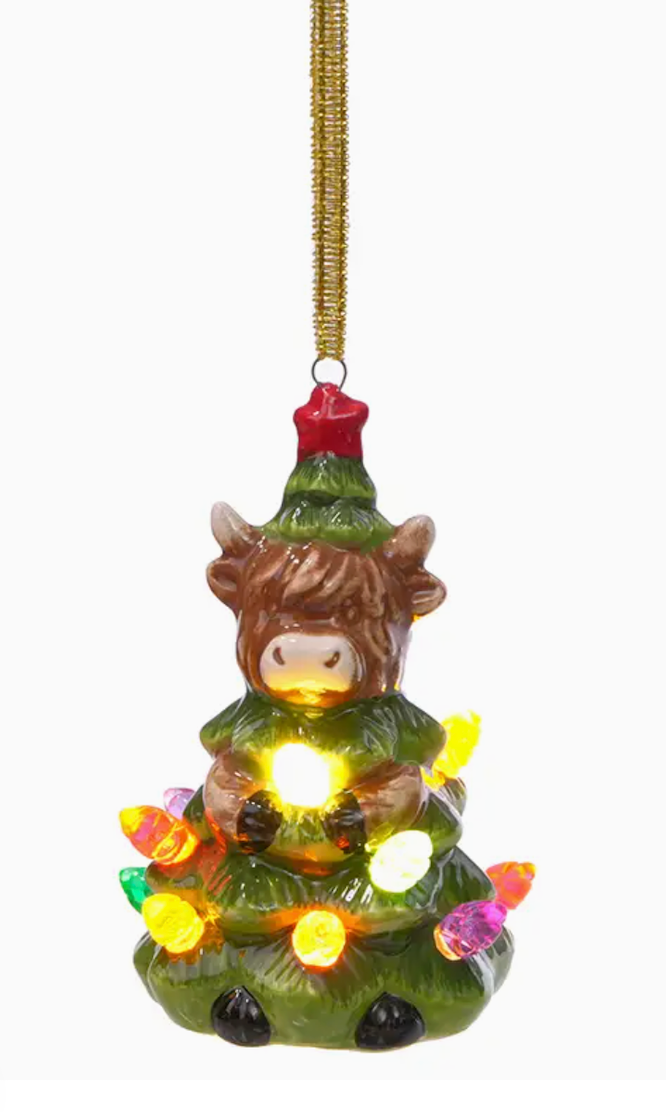PREORDER Ceramic Highland Cow Christmas Ornament