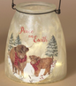 PREORDER ONLY 5.9"H B/O Lighted Frosted Glass Highland Cow Design Luminaries SOLD. INDIVIDUALLY
