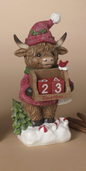 9.25"H Resin Holiday Highland Cow w/ Countdown Calendar SOLD INDIVIDUALLY