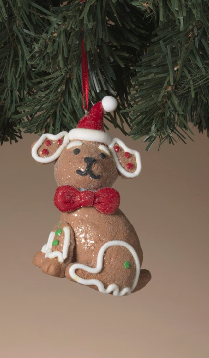 PREORDER ONLY 4"H Clay Dough Holiday Gingerbread Dog & Cat Ornament SOLD INDIVIDUALLY