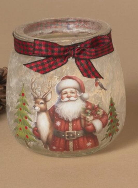 PREORDER ONLY 3.1"H Frosted Glass Santa Candleholder SOLD INDIVIDUALLY