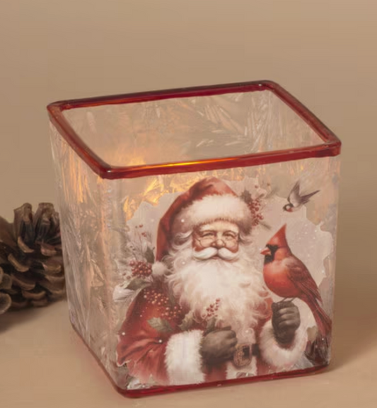 PREORDER ONLY 3.1"H Frosted Glass Santa Candleholder SOLD INDIVIDUALLY