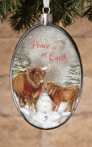 PREORDER ONLY 5.5" H Frosted Glass Highland Cow Ornament