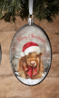 PREORDER ONLY 5.5" H Frosted Glass Highland Cow Ornament
