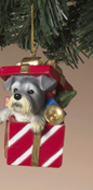 PREORDER ONLY 3"H Resin Holiday Dog in Gift Box Ornament 4 ASSORTED