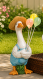 PREORDER ONLY  9.6"H Solar Lighted Resin Duck with Balloons SOLD INDIVIDUALLY
