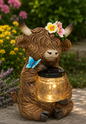 PREORDER ONLY   7.48"H Solar Lighted Resin Highland Cow w/ Glass Jar SOLD INDIVIDUALLY