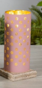 PREORDER ONLY 7.9"H B/O Lighted Glass Flower Design Cylinder Luminary w/ Timer SOLD INDIVIDUALLY
